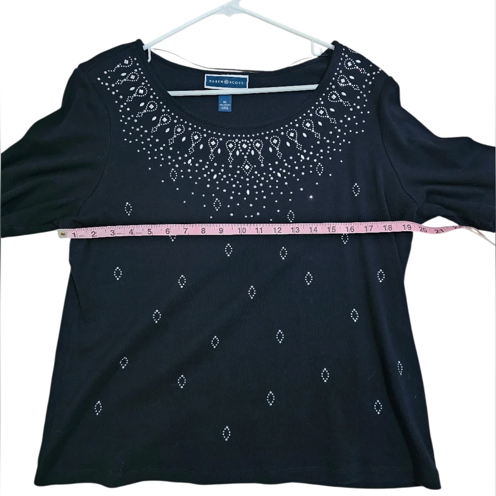 Karen Scott XL Navy Embellished Rhinestone Top Classic Holiday Evening Knit - Picture 5 of 6